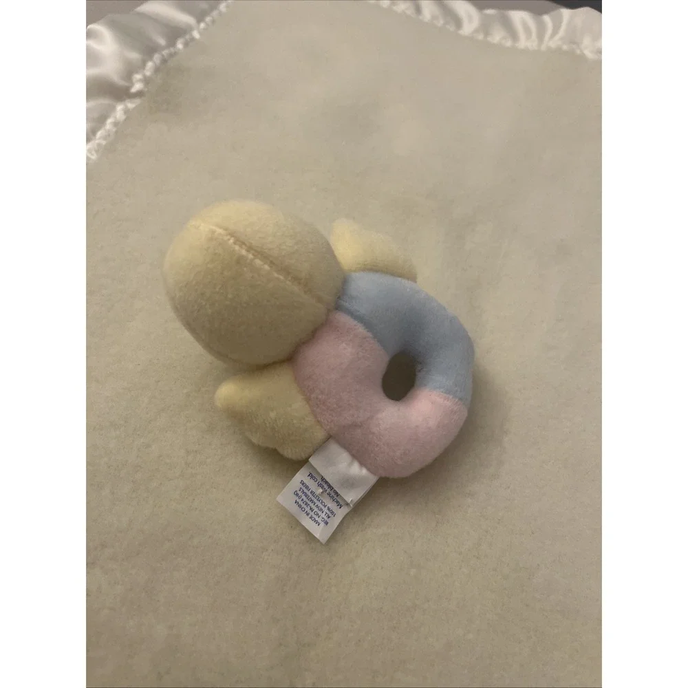 Just Born Lovey Yellow Fleece Blanket Satin Trim Blanket Duck Rattle Toy Snuggle